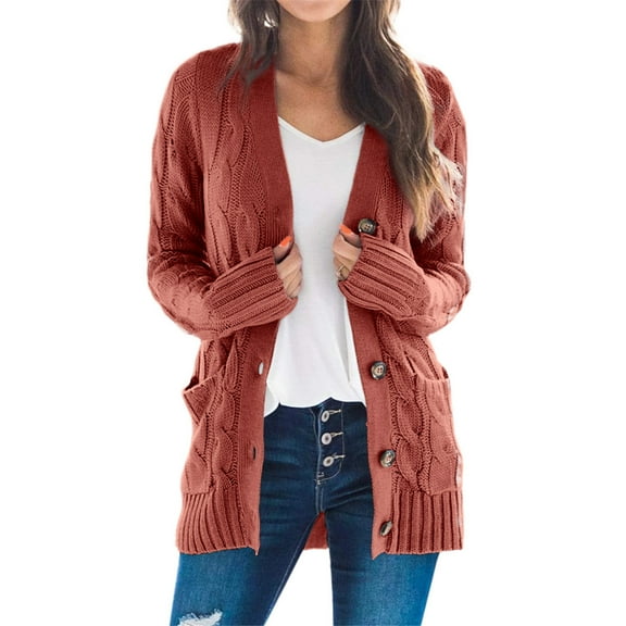 Dellytop Womens Cable Knit Button Down Cardigan Sweaters