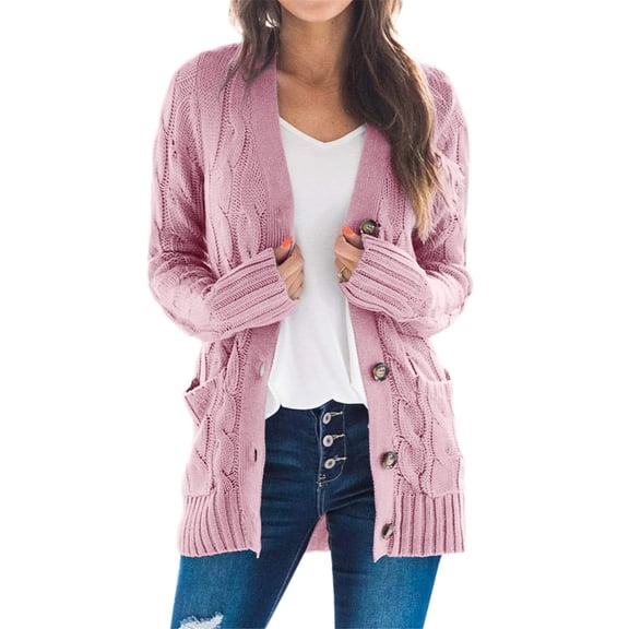 Dellytop Womens Cable Knit Button Down Cardigan Sweaters