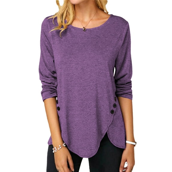 Dellytop Womens Casual Long Sleeve Button Side Tunic Shirt