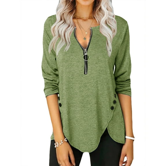Dellytop Womens Casual Long Sleeve Round Neck Button Side Blouses Tops