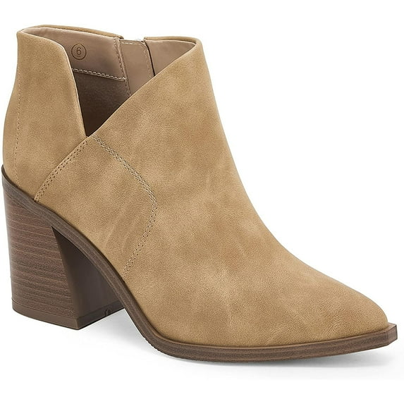 Dellytop Womens Cutout Pointed Toe Block Stacked Chunky Heel Side Zipper Ankle Boots