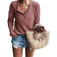 thumbnail image 1 of Dellytop Womens Henley Shirts V Neck Long Sleeve Button Waffle Knit Tees, 1 of 1