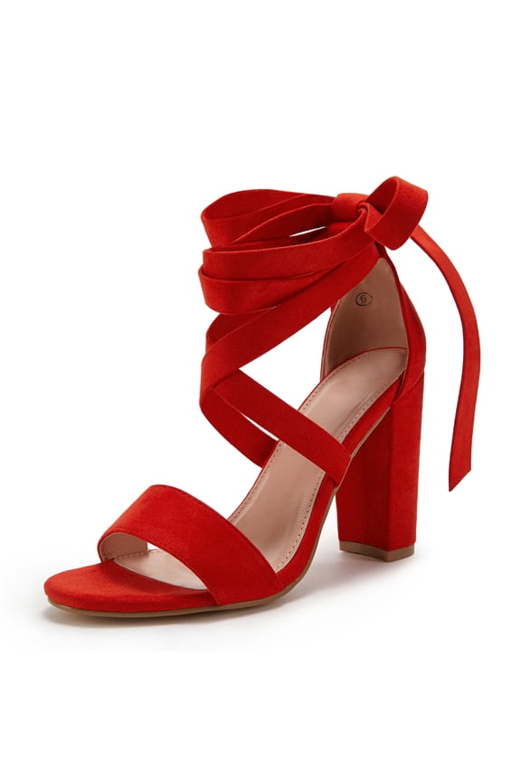 Womens Lace Up Chunky Ankle Strappy Pumps High Heels Sandals