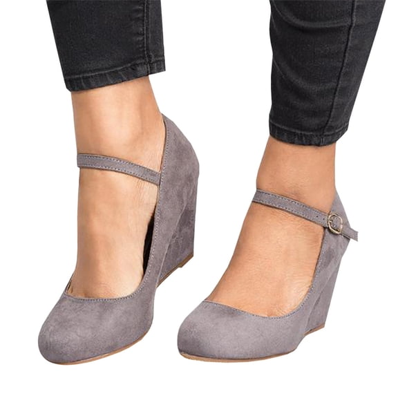 Dellytop Womens Mary Jane Pumps Ankle Strap High Heel Round Toe Wedge Shoes