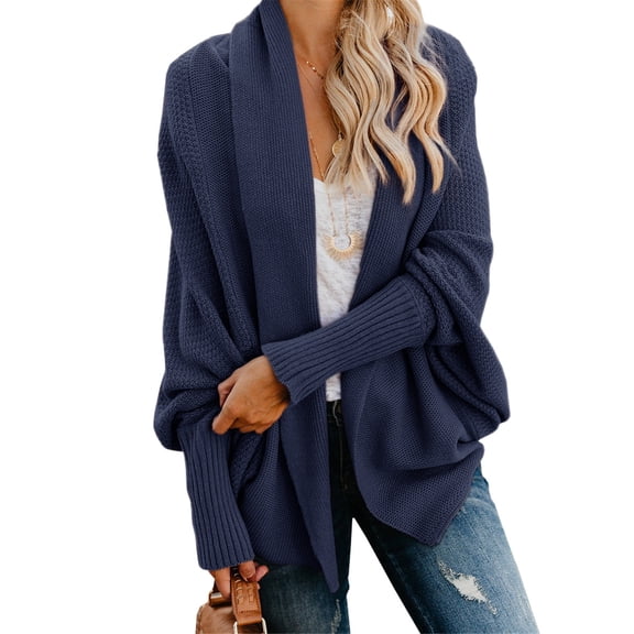 Dellytop Womens Open Front Cardigan Batwing Sleeve Shawl Collared Sweater Cloak Outwear