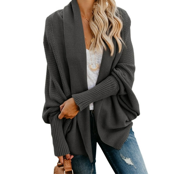 Dellytop Womens Open Front Cardigan Batwing Sleeve Shawl Collared Sweater Cloak Outwear