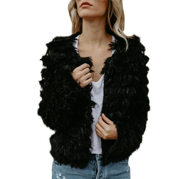 Dellytop Womens Open Front Faux Fur Cardigan Shaggy Jacket Coat