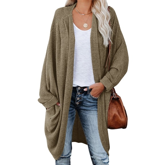 Dellytop Womens Open Front Knit Cardigan Long Batwing Sleeve Sweater Coat