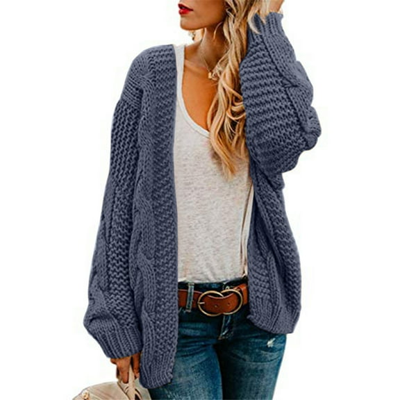 Dellytop Womens Oversized Chunky Open Front Cardigan Sweaters Cable Knit Long Sleeve Coats