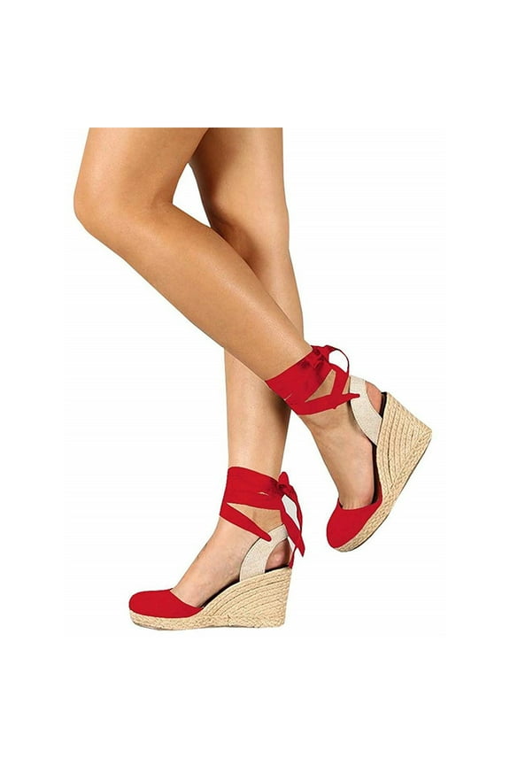 Womens Platform Closed Toe Ankle Strap Lace Up Summer Shoes Espadrilles Wedge Sandals