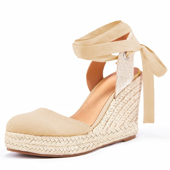 Dellytop Womens Platform Closed Toe Ankle Strap Lace Up Summer Shoes Espadrilles Wedge Sandals