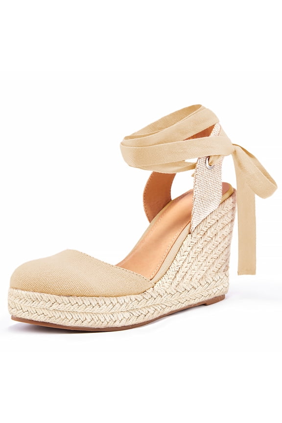 Womens Platform Closed Toe Ankle Strap Lace Up Summer Shoes Espadrilles Wedge Sandals