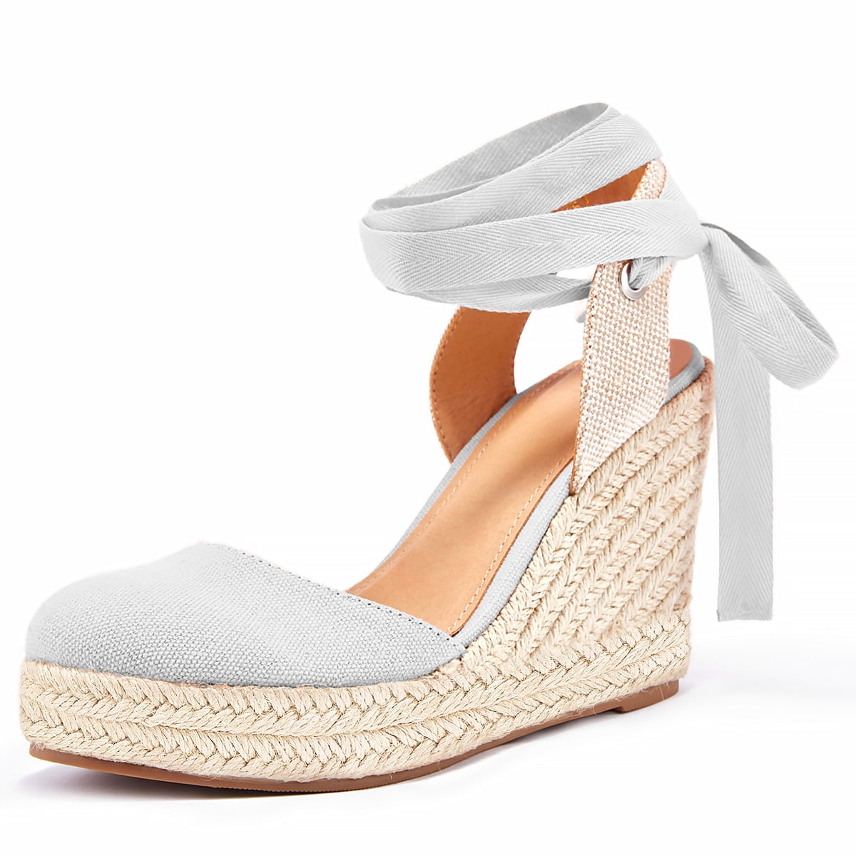 Dellytop Womens Platform Closed Toe Ankle Strap Lace Up Summer Shoes  Espadrilles Wedge Sandals