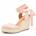thumbnail image 1 of Dellytop Womens Platform Closed Toe Ankle Strap Lace Up Summer Shoes Espadrilles Wedge Sandals, 1 of 4