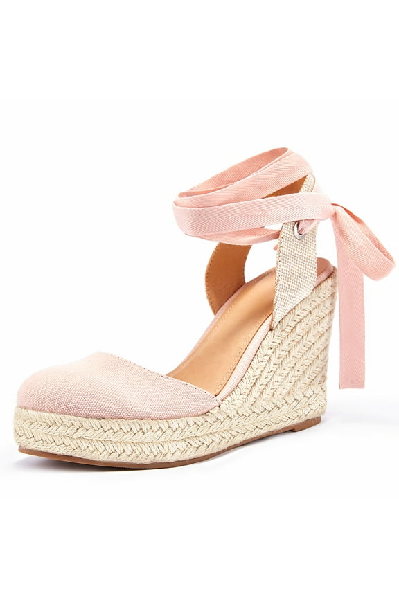 Womens Platform Closed Toe Ankle Strap Lace Up Summer Shoes Espadrilles Wedge Sandals