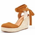 thumbnail image 1 of Dellytop Womens Platform Closed Toe Ankle Strap Lace Up Summer Shoes Espadrilles Wedge Sandals, 1 of 3