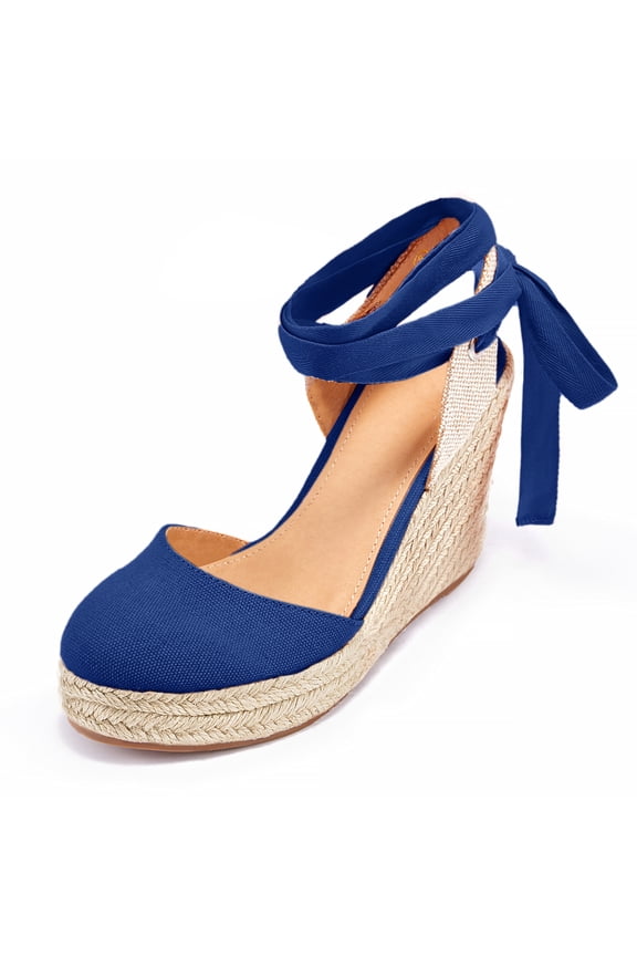 Womens Platform Closed Toe Ankle Strap Lace Up Summer Shoes Espadrilles Wedge Sandals