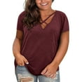 thumbnail image 1 of Dellytop Womens Short Sleeve V Neck Criss Cross T-Shirt Plus Size, 1 of 1
