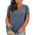 thumbnail image 1 of Dellytop Womens Short Sleeve V Neck Criss Cross T-Shirt Plus Size, 1 of 2