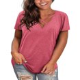 thumbnail image 1 of Dellytop Womens Short Sleeve V Neck Criss Cross T-Shirt Plus Size, 1 of 2