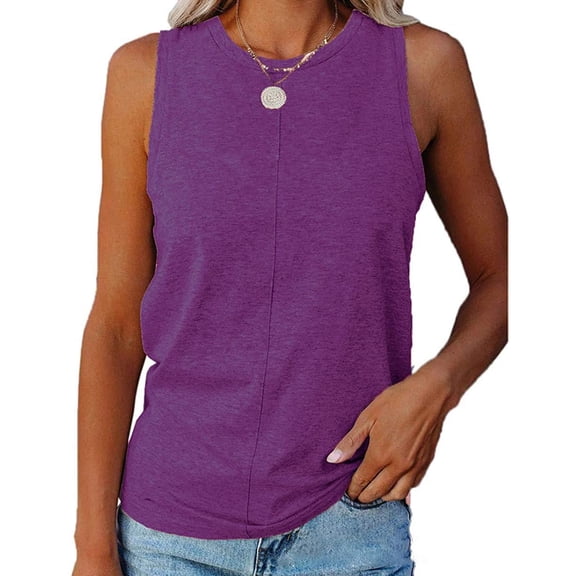 Dellytop Womens Summer Crew Neck Sleeveless Solid Color Tank Tops