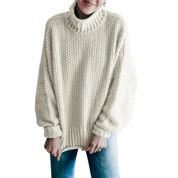 Dellytop Womens Turtleneck Sweaters Batwing Long Sleeve Knit Pullover