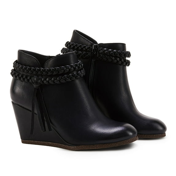 Dellytop Womens Wedge Ankle Boots Braided Fringe Strap Heeled Fall Booties Dress Shoes