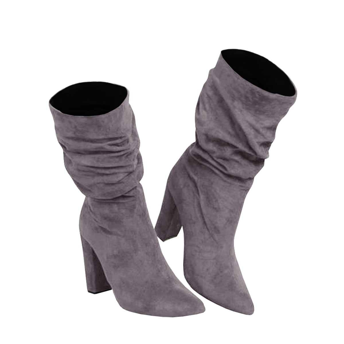 Women's Winter High Heel Suede Mid Calf Boots Kuwait Ubuy