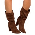 thumbnail image 1 of Dellytop Womens Winter High Heel Mid Calf Suede Slip On Chunky Block Pointed Toe Boots, 1 of 1