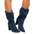 thumbnail image 1 of Dellytop Womens Winter High Heel Mid Calf Suede Slip On Chunky Block Pointed Toe Boots, 1 of 1