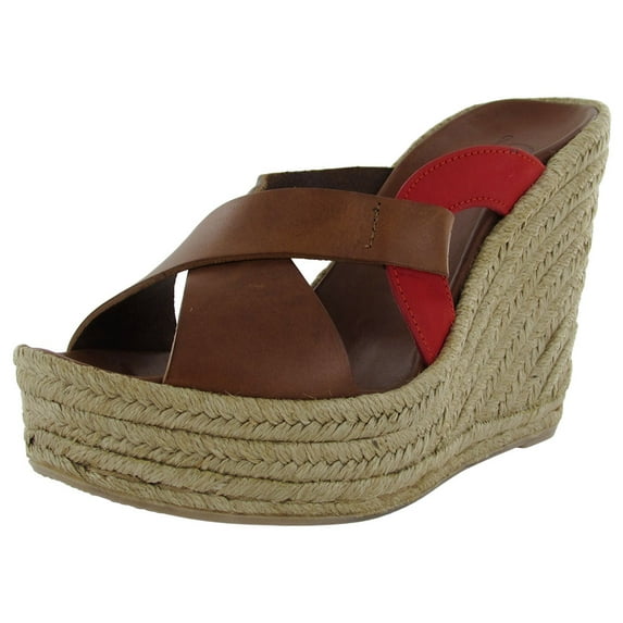 Delman Womens Zoe Wedge Sandal Shoe, Cuoio/Coral, US 7.5