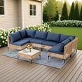 thumbnail image 1 of Delmango 7 Pieces  Patio Furniture Set Boho Wicker Rattan Outdoor Sectional Sofa Set with Cushions & Table for Lawn, Backyard, Porch, Backyard, Porch, Blue, 1 of 8