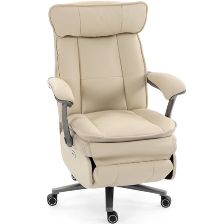 Delmango Executive Office Chair for Big & Tall, USB Charging Port, PU Leather High Back with Footrest, 420lbs Capacity, Electric Recline, Beige