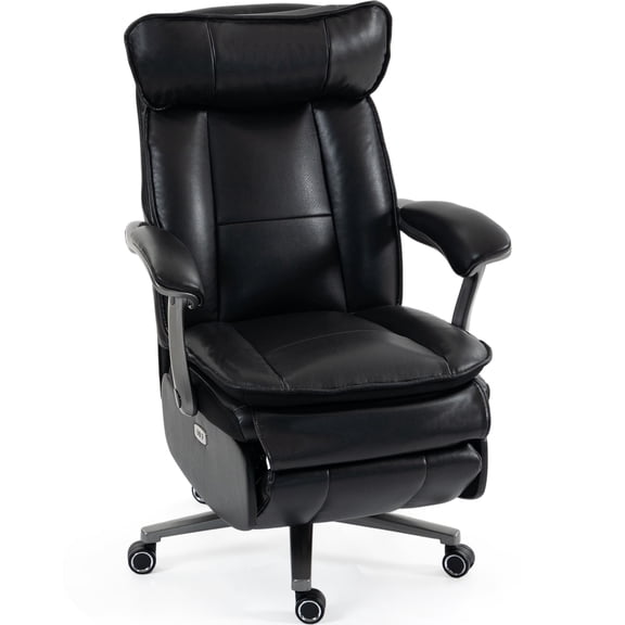 Delmango Executive Office Chair for Big & Tall, USB Charging Port, PU Leather High Back with Footrest, 420lbs Capacity, Electric Recline, Black