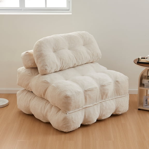 Delmango Folding Sofa Bed Convertible Futon Couch with Pillow for Adults and Kid Beige