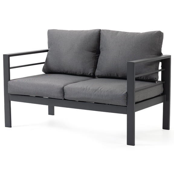 Delmango Outdoor Patio Furniture Sofa, 2-Seater Metal Frame Chair Couch with Removable Washable Cushions, Wide Armrests & All-Weather for Garden, Balcony, Backyard - Grey