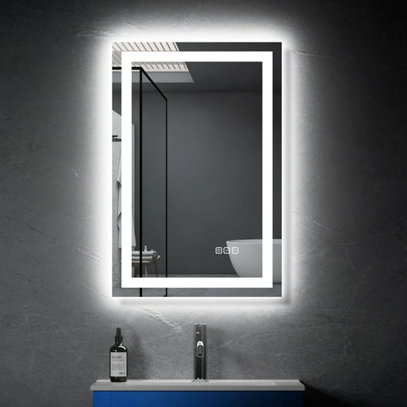 Delmi 20” x 30” LED Bathroom Mirror with Lights, Wall Mounted Vanity Mirror with Front & Backlit, Anti-Fog, Dimmable Touch Control, Horizontal & Vertical Installation