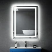 Delmi 24” x 32” LED Bathroom Mirror with Lights, Wall Mounted Vanity Mirror with Front & Backlit, Anti-Fog, Dimmable Touch Control, Horizontal & Vertical Installation