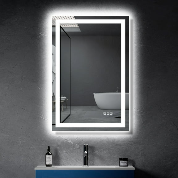 Delmi 24” x 36” LED Bathroom Mirror with Lights, Wall Mounted Vanity Mirror with Front & Backlit, Anti-Fog, Dimmable Touch Control, Horizontal & Vertical Installation