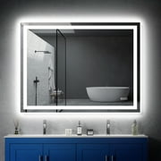 Delmi 48” x 36” LED Bathroom Mirror with Lights, Wall Mounted Vanity Mirror with Front & Backlit, Anti-Fog, Dimmable Touch Control, Horizontal & Vertical Installation
