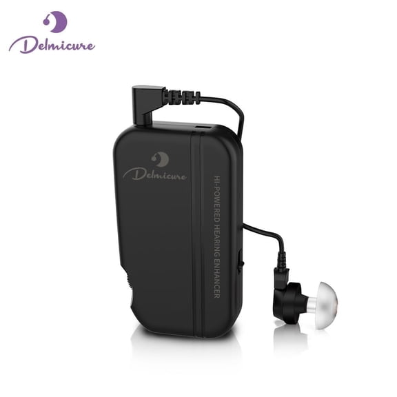 Delmicure Body-Worn Hearing Aid with Noise Cancellation - Lightweight, Rechargeable, and Perfect for Severe Hearing Loss