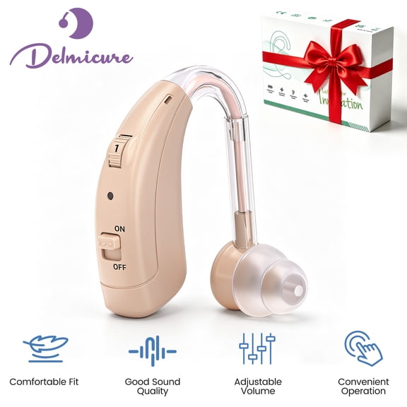 Delmicure Digital Hearing Aid for Seniors, Rechargeable, Noise Reduction, Single, Beige, VHP-1721