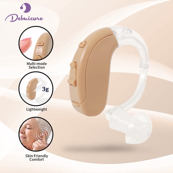 Delmicure Digital Rechargeable Hearing Aid for Seniors: Adjustable Volume, Noise Cancelling, Lightweight, Clear Sound, VHP-703