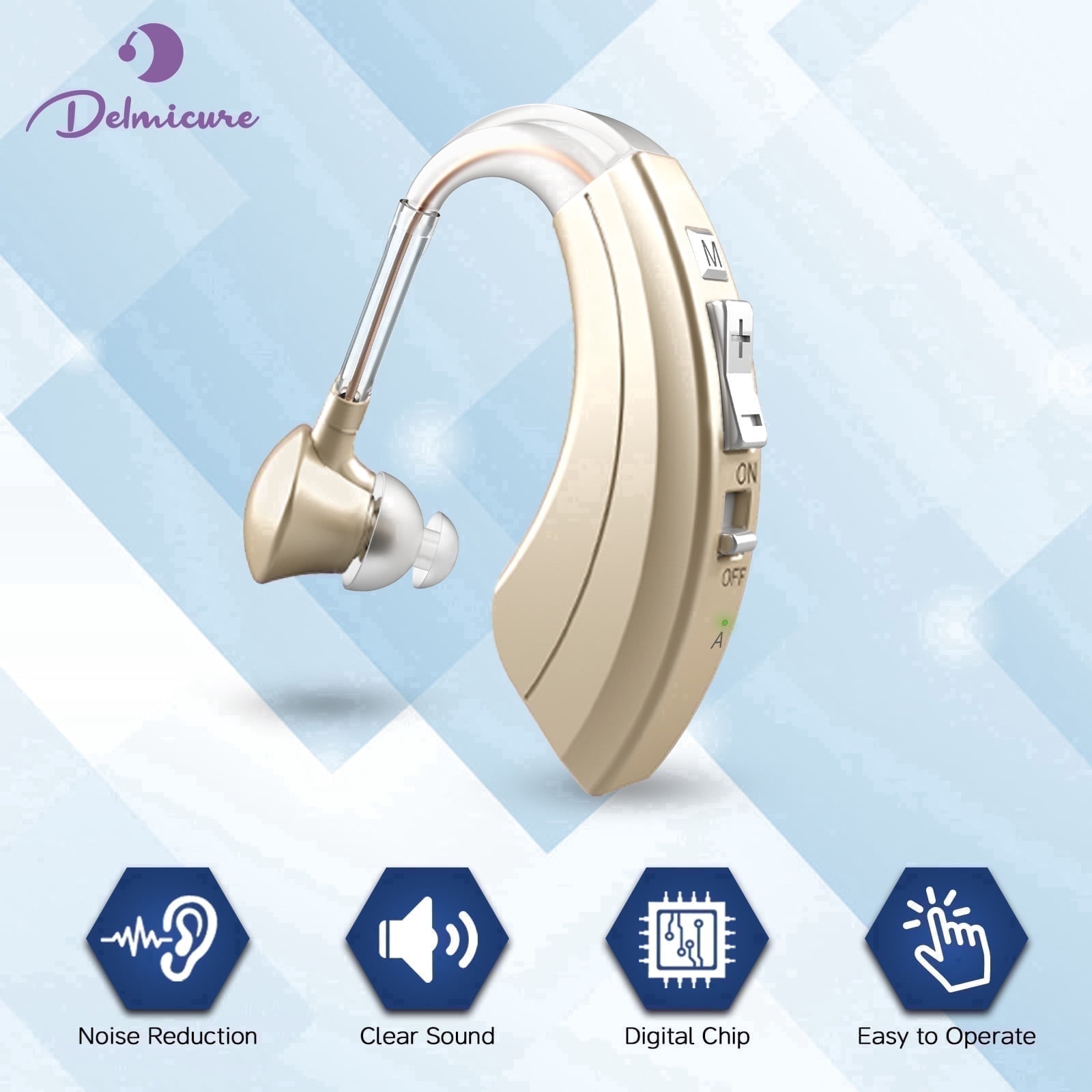 Delmicure Digital Hearing Aid, Rechargeable Hearing Aids for Seniors, Noise Reduction, Single, VHP-1220AX