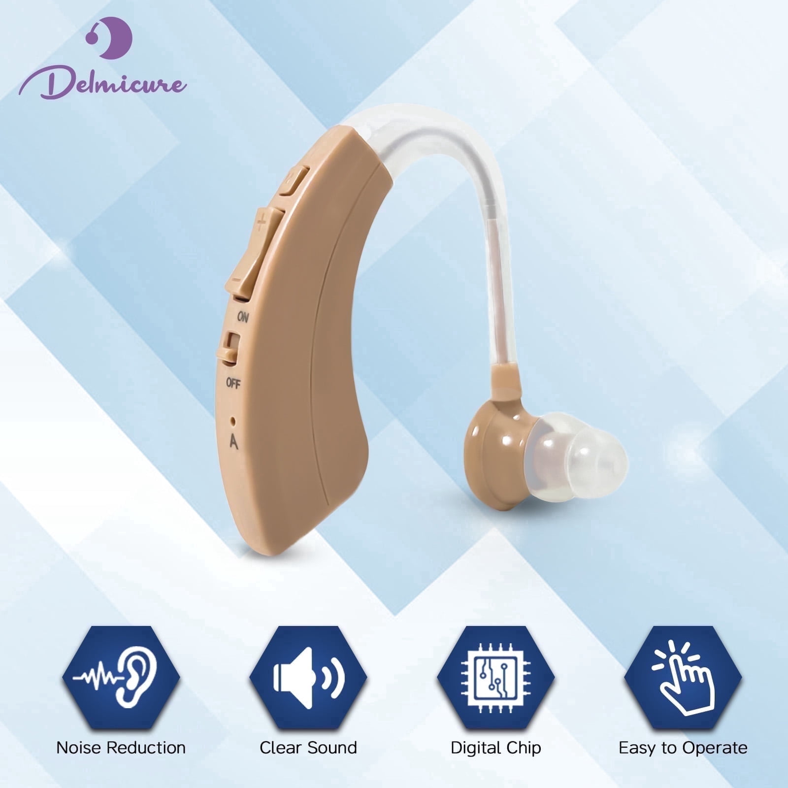 Delmicure Digital Hearing Aid, Rechargeable Hearing Aids for Seniors, Noise Reduction, Single, VHP-1220AX
