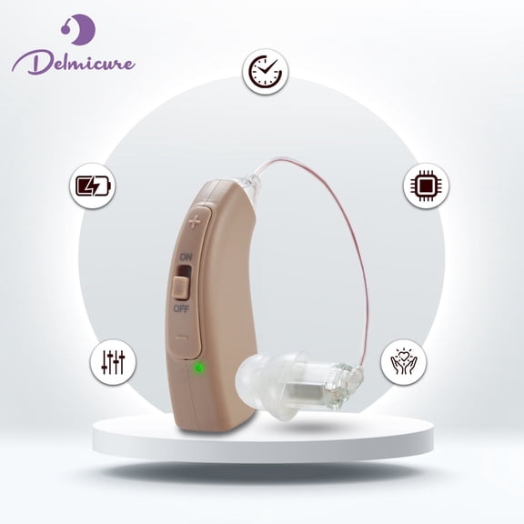 Delmicure Hearing Aids for Seniors, Digital Rechargeable Sound Device with Noise Reduction, 7-Level Volume Control, VHP-1704 Beige - Single