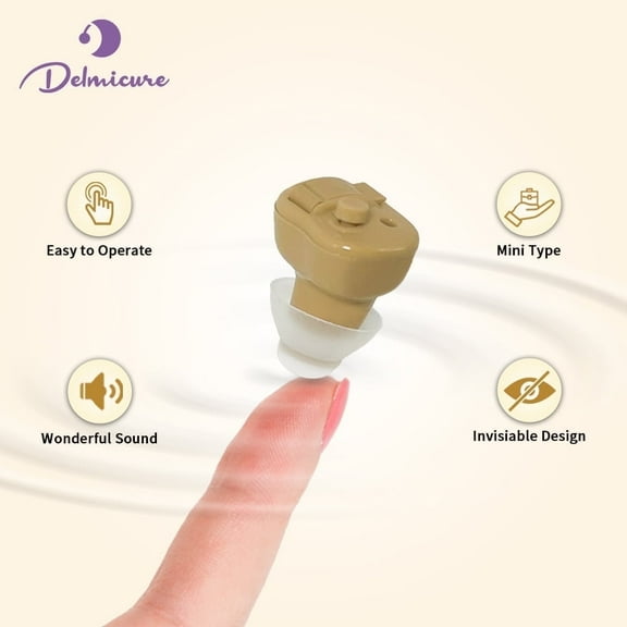 Delmicure Hearing Aids for Seniors, Clear Sound, Easy Button Control, In-Ear Design with Replaceable A10 Battery VHP-603 Beige - Single