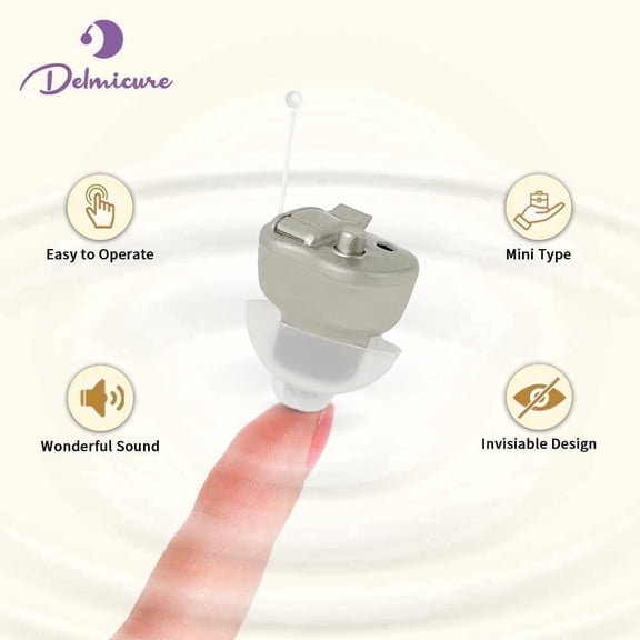 Delmicure Hearing Aids for Seniors, ITE Ear Aid, Clear Sound, One-Button Control, VHP-603, Gold, Single (A10 Battery)