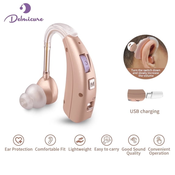 Delmicure Digital Hearing Aid for Seniors, Rechargeable, Single, VHP-1303, Beige