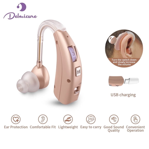 Delmicure Digital Hearing Aid for Seniors, Rechargeable, Dual Frequency Adjustments, Multi-Level Volume Control, VHP-1303 Single - Beige